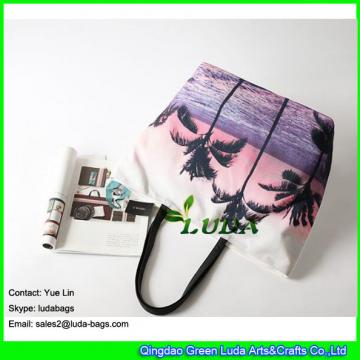 LDFB-052 Tropical sunset print tote bag large women canvas tote beach bags