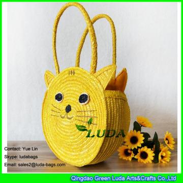 LDMC-027 cute cat shoulder straw bags for kids