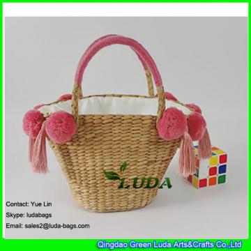 LDHC-008 2018 new pom poms totes handwoven natural straw bag