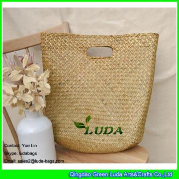 LDSC-167 Simple natural straw tote bags hand plaited handle curve straw beach bag