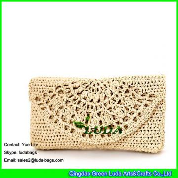 LDLF-045  2018 new designer raffia clutch pattern crocheted raffia straw handbags