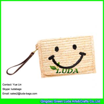 LDMC-123  classical embroidery women's clutch bag cute smile face straw shoulder bag fashion beach clutch bags