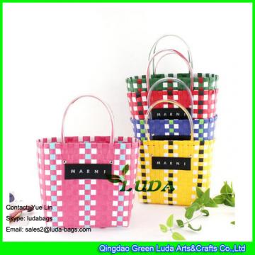 LDSL-045 pp strap woven tote bag mixed color waterproof  beach bag for women