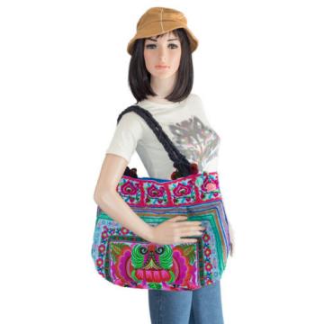 Blue Orchids Beach Tote Bag with Thai Hmong Embroidered Fabric Large Size
