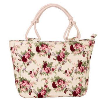 2016 Canvas Handbags Fashion Flower Print Stripes Large Beach Bags Shoulder Bag