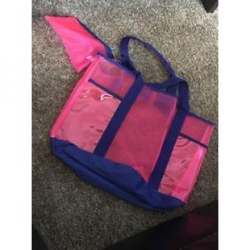 NWT! Blue Pink Plastic Mesh Beach Bag