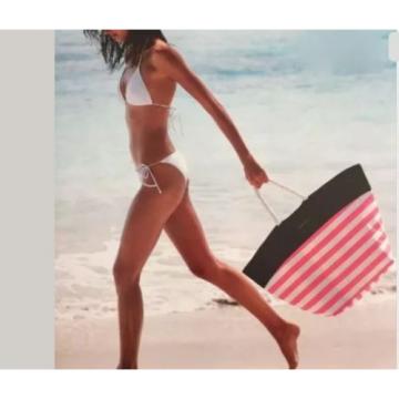 Victorias Secret SWIM Tote 2016 Beach Bag Pink White Stripes Rope Handles - NWT