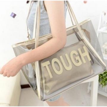 Women Jelly Clear Transparent Handbag Letter Print Beach Shoulder Bags Purse