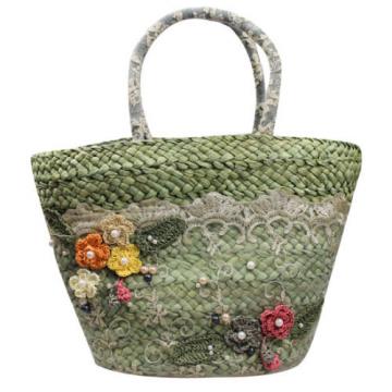 Women Summer Beach Straw Lace Beads Shopping Purse Tote Shoulder Bag Handbag