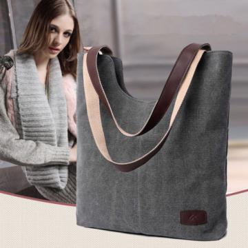 Canvas Handbag Women Casual Tote Shoulder Bags Solid Bucket Crossbody Beach Bags