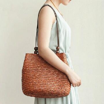 Summer Style Rattan Straw Women Beach Bag For Travel Large Handbag (With Scarf)