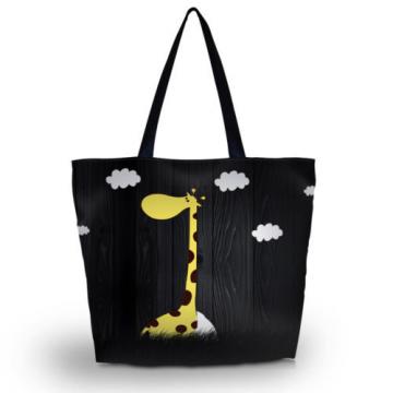 Giraffe Travel Shopping Tote Beach Shoulder Carry Hobo Bag Women Black Handbag