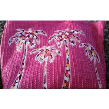 Vera Bradley Pixie Confetti Straw Beach Tote Shoulder Bag Large Purse Pink Palm