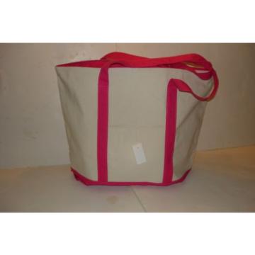 LARGE zippered CANVAS beach cotton natural tote bag pocket HOT PINK  trim NEW