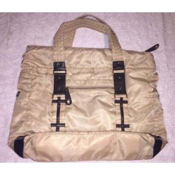 Gap Nylon Puffer/quilted Tote Laptop Beige Bag Faux Leather Straps Beach Purse