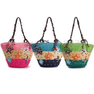 Summer Beach Coral Cane Straw Handmade Knitted Cute Shoulder Bag Handbag Tote