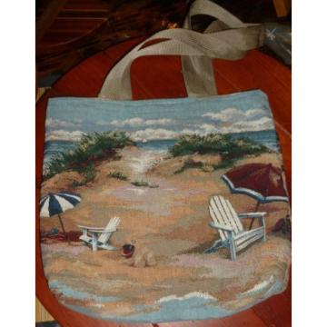 Hand Made Tapestry Fabric BEACH 2 SCENES TOTE BAG 14&#034;X 16&#034;, Inside Pocket Exc