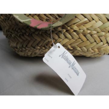 NEIMAN MARCUS Medium Tote Straw Bag Beige Summer Beach Basket Weave Pink Camofla