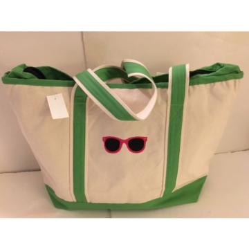 LARGE SUNGLASSES CANVAS beach cotton natural tote bag EMBROIDERED GREEN ZIP NEW