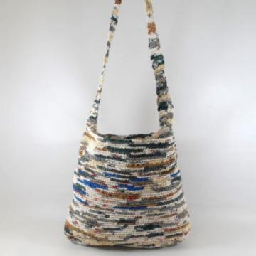 Vtg Recycled Plastic Bags Crochet Large Shopper Tote Beach Bag Purse