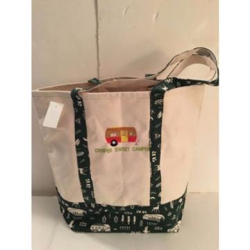 LARGE CAMPING CANVAS beach cotton WOODS tote bag EMBROIDERED GREEN RV CAMPER NEW