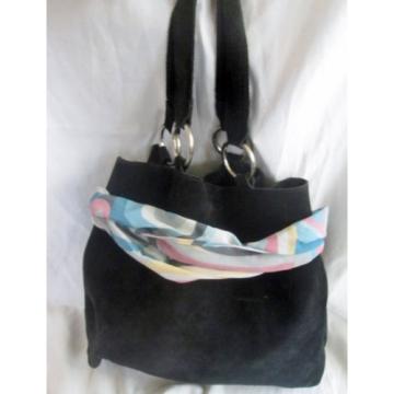 NINE WEST Suede Leather Tote Shopper Purse Handbag Carryall BLACK Beach Bag