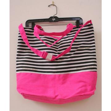 Victoria&#039;s Secret Pink With Black &amp; White Stripe Tote Beach Getaway Bag NWOT