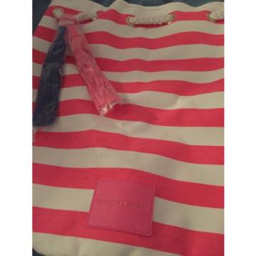 Victoria&#039;s Secret 2016 Pink White Striped Drawstring Beach Bag
