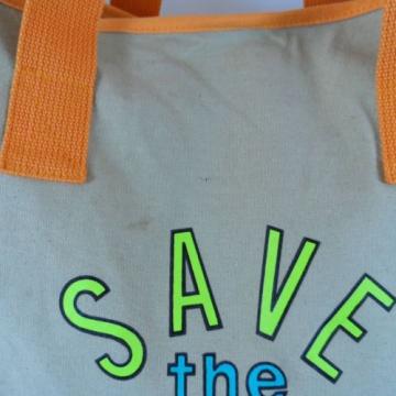 Vtg 90&#039;s &#034;SAVE THE EARTH&#034; Large Canvas Shopper Tote Beach Bag Carry All