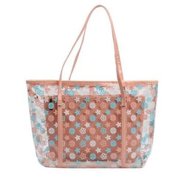 Lady&#039;s Semi-Clear PVC Beach Handbag Shoulder Bag Tote with Small Cosmetic Bag