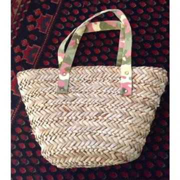 NEIMAN MARCUS Medium Tote Summer Beach Basket Bag Pink Camouflage Straps
