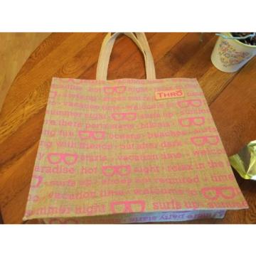 THRO Beach Bag Tote Shopper Bag Jute Pink Tan, Surfs Up,Bikinis, by Marlo Lorenz