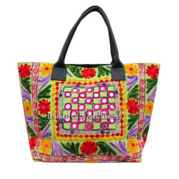 Indian Cotton Suzani Embroidery Handbag Woman Tote Shoulder Bag Beach Boho Bag 7