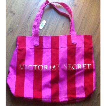 Victorias Secret Pink and Red Striped Beach Large Tote Bag - NWT - $60