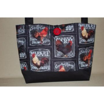 Handmade Chicken Roosters Trimmed in Black Handbag Purse Tote Bag Beach Bag