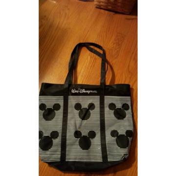 Walt Disney World Mickey Mouse Stripes Tote Beach Bag Pocket Black Vinyl Zipper