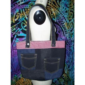 Catatonic Clothing&#039;s Handmade Dark Denim Jean Pocket Patchwork Beach Bag with Re