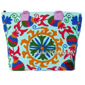 Indian Cotton Suzani Embroidery Handbag Woman Tote Shoulder Bag Beach Boho Bag Q