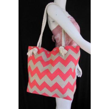 Women Fashion Large Hobo Purse Big Fabric Beach Bag Chevron Print Rope Starp