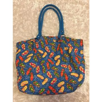Tropical Sandal Flip Flop Lined Tote Bag Blue Beach Water Vacation Pockets EUC
