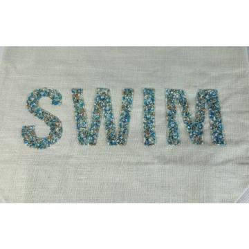 Two&#039;s Company &#034;SWIM&#034; Beaded Jute  Tote Bag - Beach Pool Swim Bag Tote NEW