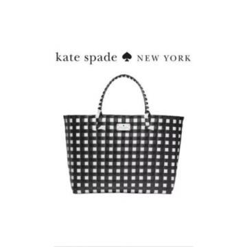 KATE SPADE NEW YORK Shopper Beach Shoulder Black White Checkered Tote Bag