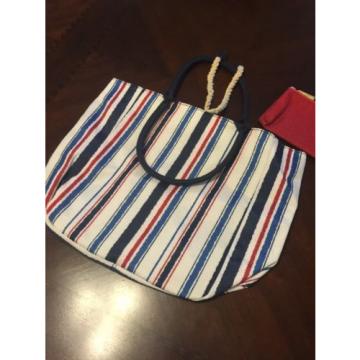 NEW Red White Blue Striped Beach Bag With Bonus Red Coin Purse
