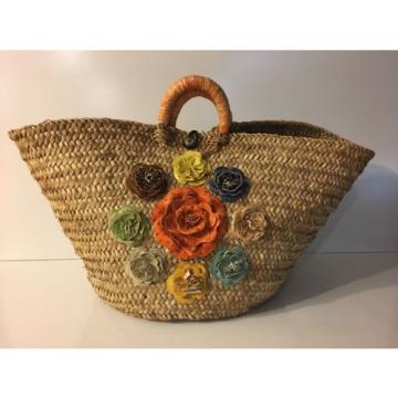 Authentic Brighton Basket Weave Leather Flowers Tote Oversized Handbag Beach Bag