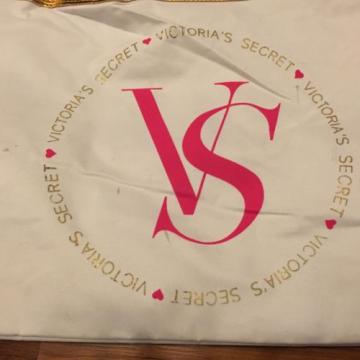 Victorias Secret VS White Gold &amp; Pink Beach Tote Bag Gold HOPE Puppy Large Sack