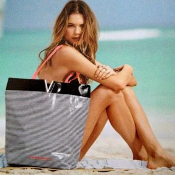 Victoria&#039;s Secret Black &amp; White Striped Beach Shoulder Bag Tote Bag LARGE