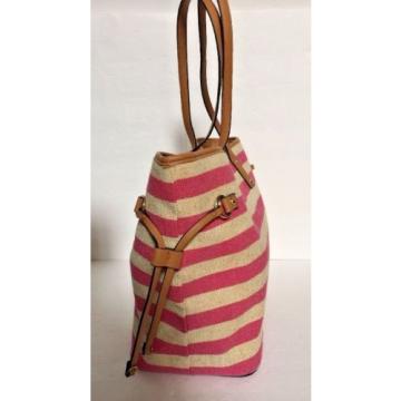 APT 9 Pink and Khaki Striped Linen Summer Beach Bag Shoulder Bag Tote NWOT