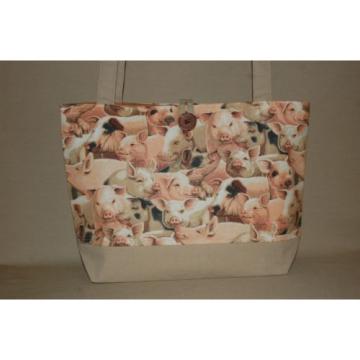 Handmade Pig Trimmed in Tan Handbag Purse Tote Bag Lunch Bag Gift Bag Beach Bag