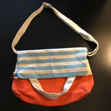 PUREOLOGY Canvas Tote Bag Shopper Carry All Beach Orange Ivory Blue Stripe