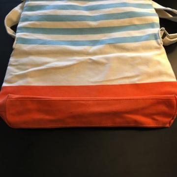PUREOLOGY Canvas Tote Bag Shopper Carry All Beach Orange Ivory Blue Stripe